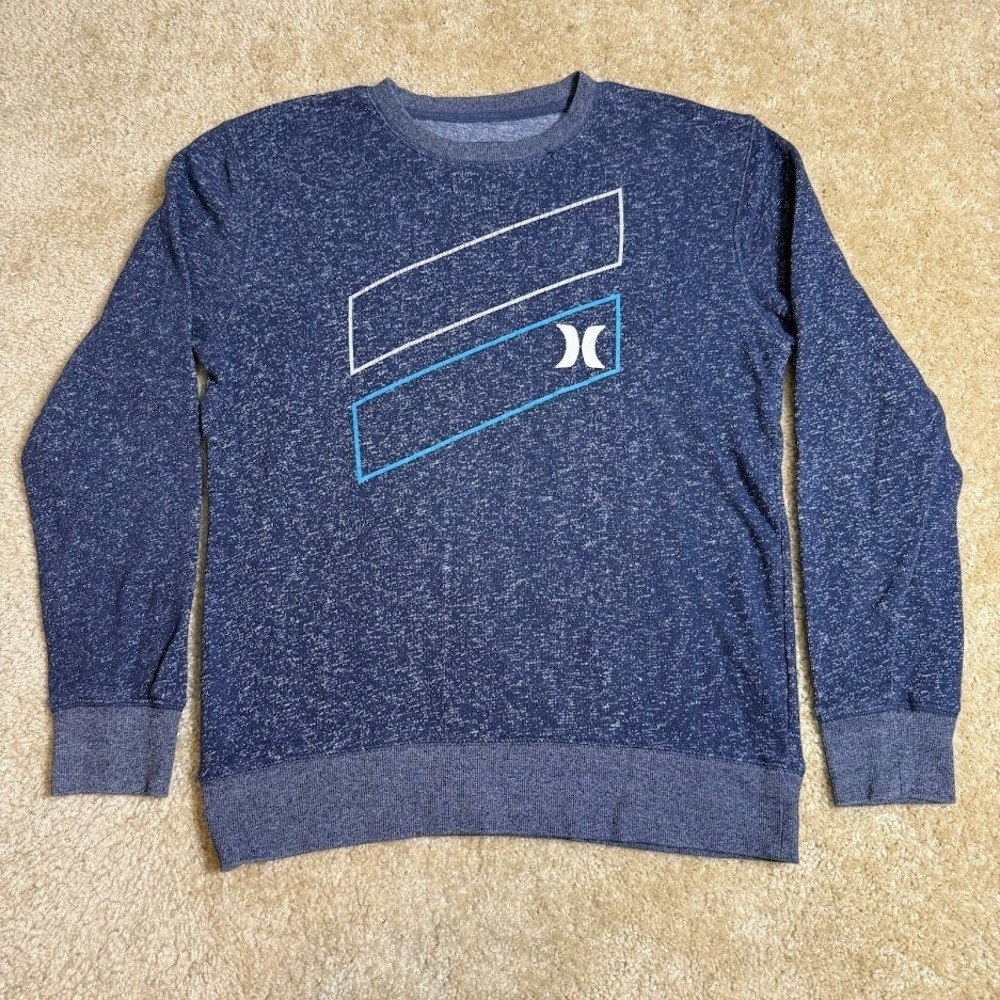 Hurley Crewneck Sweatshirt Mens L Blue Marled Graphic Fleece Pullover Logo